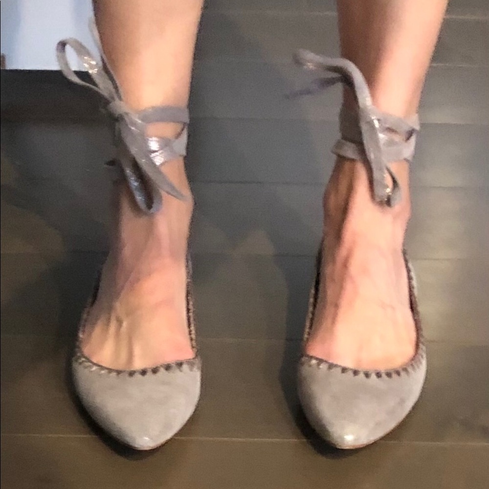 Vince Camuto Metallic Leather Ankle Tie Flats